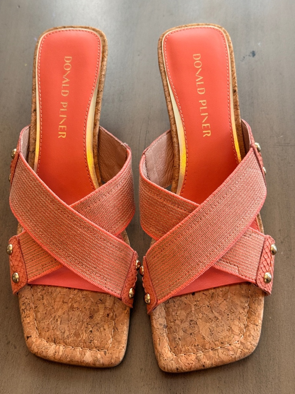 Donald Pliner Rafy Coral Sorbet Jute Elastic Kitten heels sandals shoes women 9